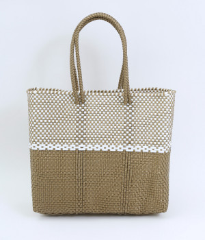 手編みのメルカドバッグ　バイカラー　M