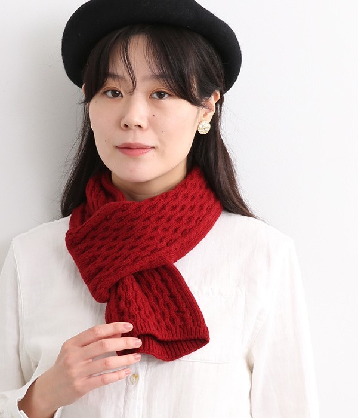 ハニカムミニマフラー(ダークレッド-ONESIZE)