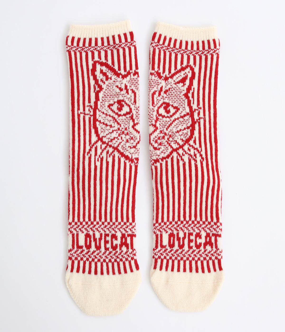 アイラブキャットソックス(レッド-F)
