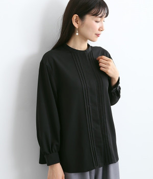 フロントピンタック長袖ブラウス