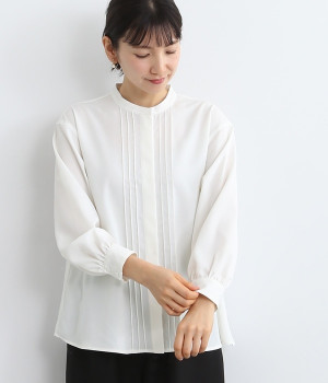 フロントピンタック長袖ブラウス(オフホワイト-ONESIZE)