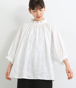 コットン 刺繍切替ラグランブラウス(オフホワイト-ONESIZE)
