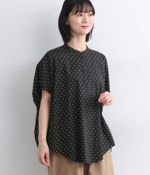 【made in japan】コットン ドット柄タックブラウス