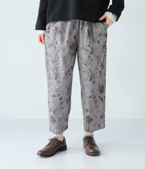 コットンリネンシーチングプリントフラワーリラックステーパードパンツ