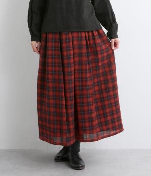 ウールガーゼチェックタックスカート(レッド-F)