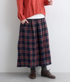 ウールガーゼチェックタックスカート(ネイビー-F)