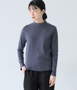 コットンコーマフライスリブモックネックプルオーバー(ブルーグレー-F)