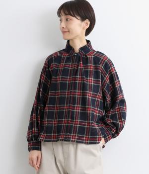 ウールガーゼチェックレイヤースタンドカラーシャツ