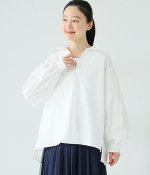 コットン近江晒タイプライターオープンカラーバックギャザープルオーバー