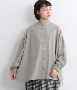 コットン近江晒タイプライターフリルサーキュラーシャツ