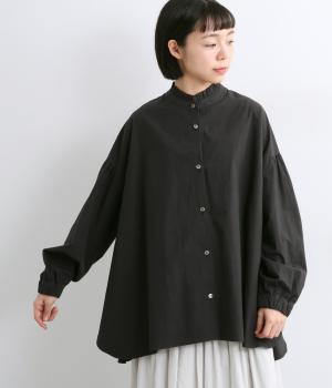 コットン近江晒タイプライターフリルサーキュラーシャツ(ネイビー-F)