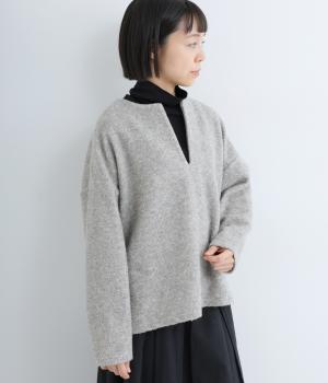 リサイクルウールハーフスリットプルオーバー(グレー-F)