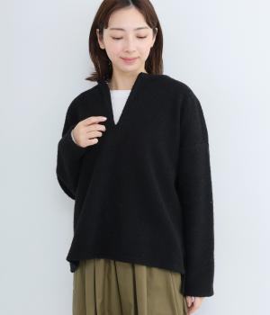 リサイクルウールハーフスリットプルオーバー(ブラック-F)