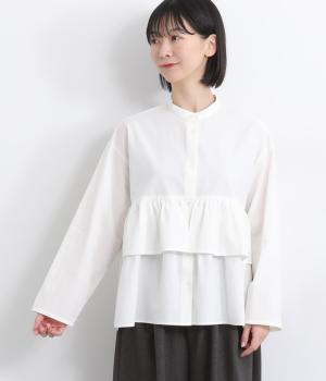 ミリタリーポプリンティアードギャザーシャツ