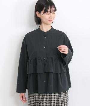 ミリタリーポプリンティアードギャザーシャツ(ブラック-F)