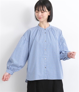 ブロードギンガムチェックバンドカラーシャツ