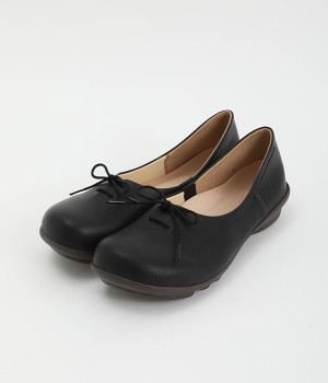 リボンフラットシューズ(ブラック-S)