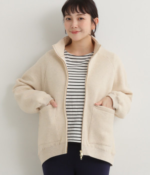 コットンリヨセル起毛裏毛ハイネックラグランブルゾン