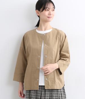 コットンヴィンテージポプリンノーカラーシャツブルゾン