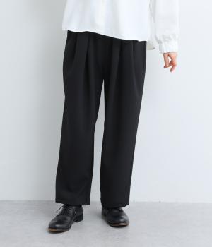 メランジドライツイル4wayストレッチバッグダーツイージーパンツ(ブラック-F)