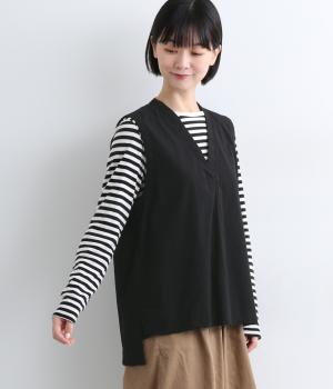 コットンブロード近江晒バックタックVネックベスト