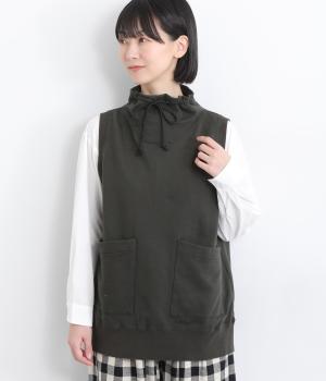 コットンセントラル裏毛ハイネック裏毛ベスト(ブラック-F)