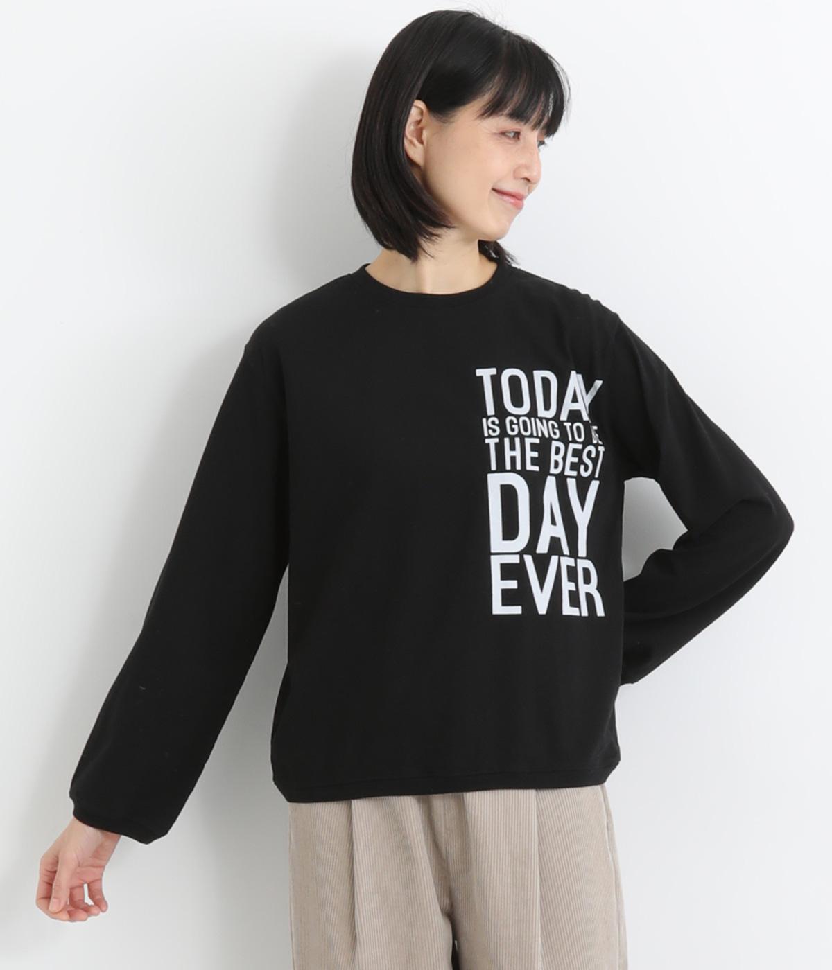 コットン天竺長袖プリントプルオーバー(ブラック-F)