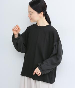 コットンファンクショナル天竺タックスリーブプルオーバー(ブラック-F)