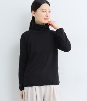 コットンナチュラルソフト天竺ツイストタートルプルオーバー(ブラック-F)