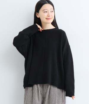 タスマニアウールサイドスリットプルオーバー(ブラック-F)