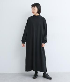 コットン天竺サイドスリットラグランワンピース(ブラック-F)