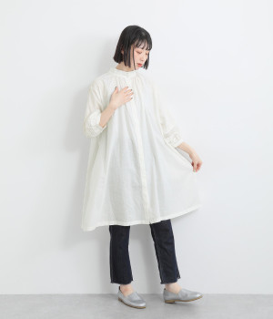 コットンリネンボイルアンティークワンピース(オフホワイト-ONESIZE)