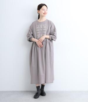 コットンリネンレース刺繍切替ワンピース
