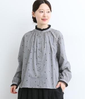 先染ドット刺繍ブラウス
