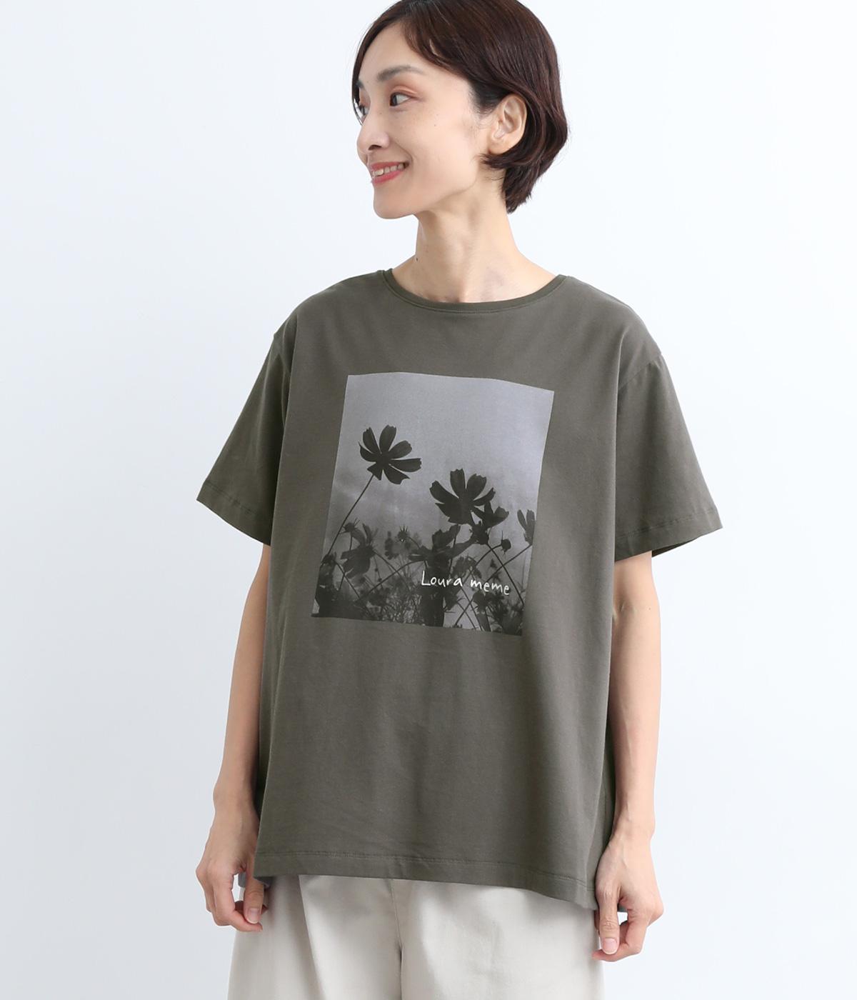 コットンプリントTシャツ(チャコールグレー-ONESIZE)