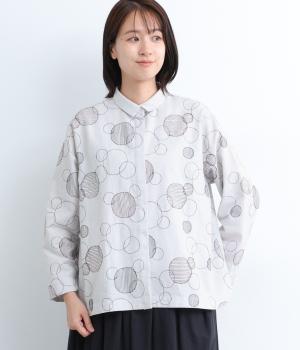 コットン平織ドット刺繍シャツカラーブラウス