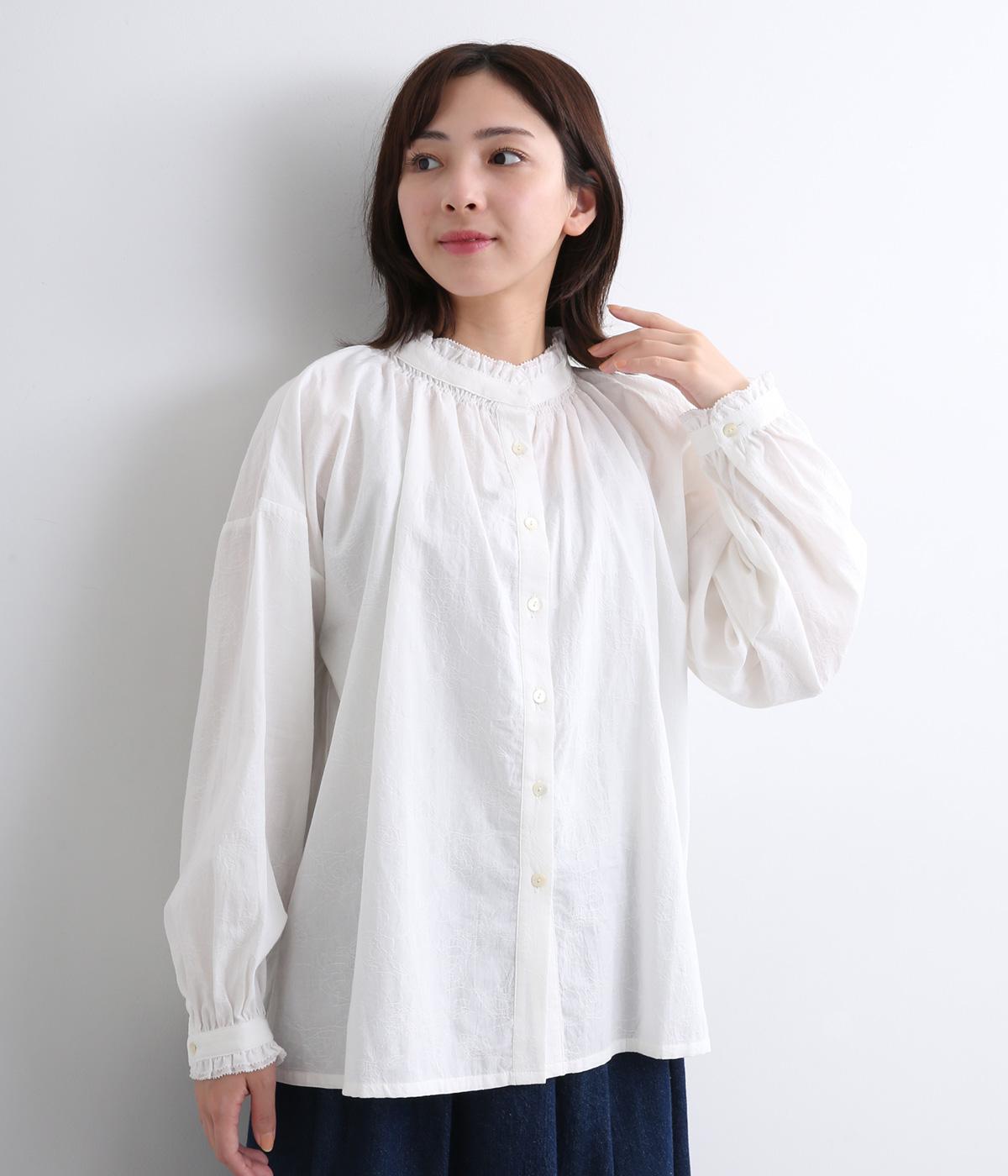 フラワージャカードシャーリングブラウス(オフホワイト-F)