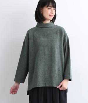 ミックスツイードロールカラープルオーバー(ブルーグリーン-F)