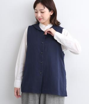コットン綾織りミニセーラーベスト(ネイビー-F)