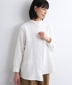 接結ハイネックチュニックブラウス(オフホワイト-F)