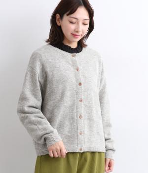 ウール混ドット柄カーディガン(ライトグレー-F)