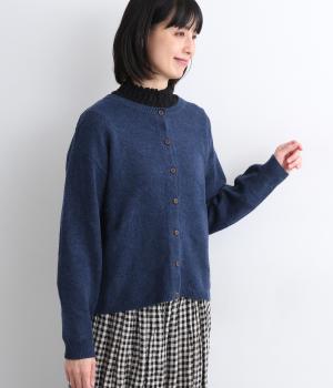 ウール混ドット柄カーディガン(ネイビー-F)
