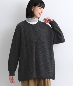ウールミックス編みチュニックカーディガン(チャコールグレー-F)