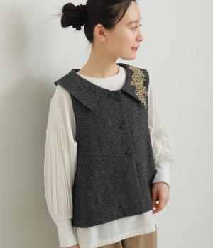 ツイード襟付きベスト(ブラック-F)
