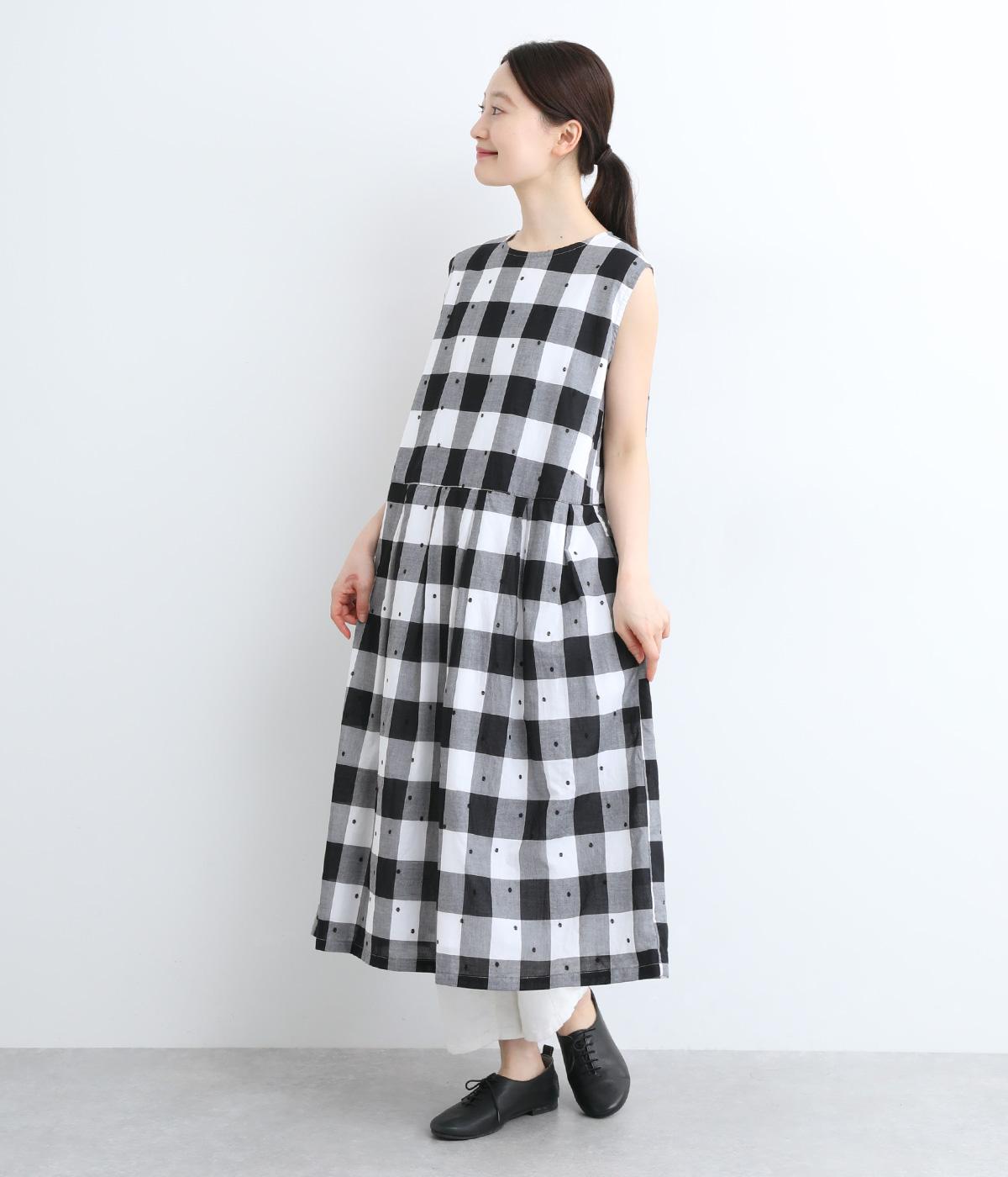 先染ドット刺繍ノースリーブワンピース(チェック-ONESIZE)