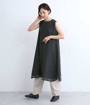 レーヨンリネン刺繍入りノースリーブワンピース