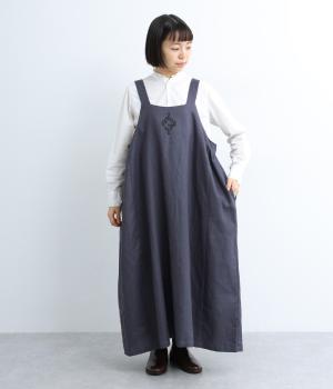 リネン綾織袖刺繍コクーンワンピース