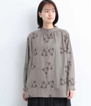 コットンサークル刺繍タックフリルブラウス