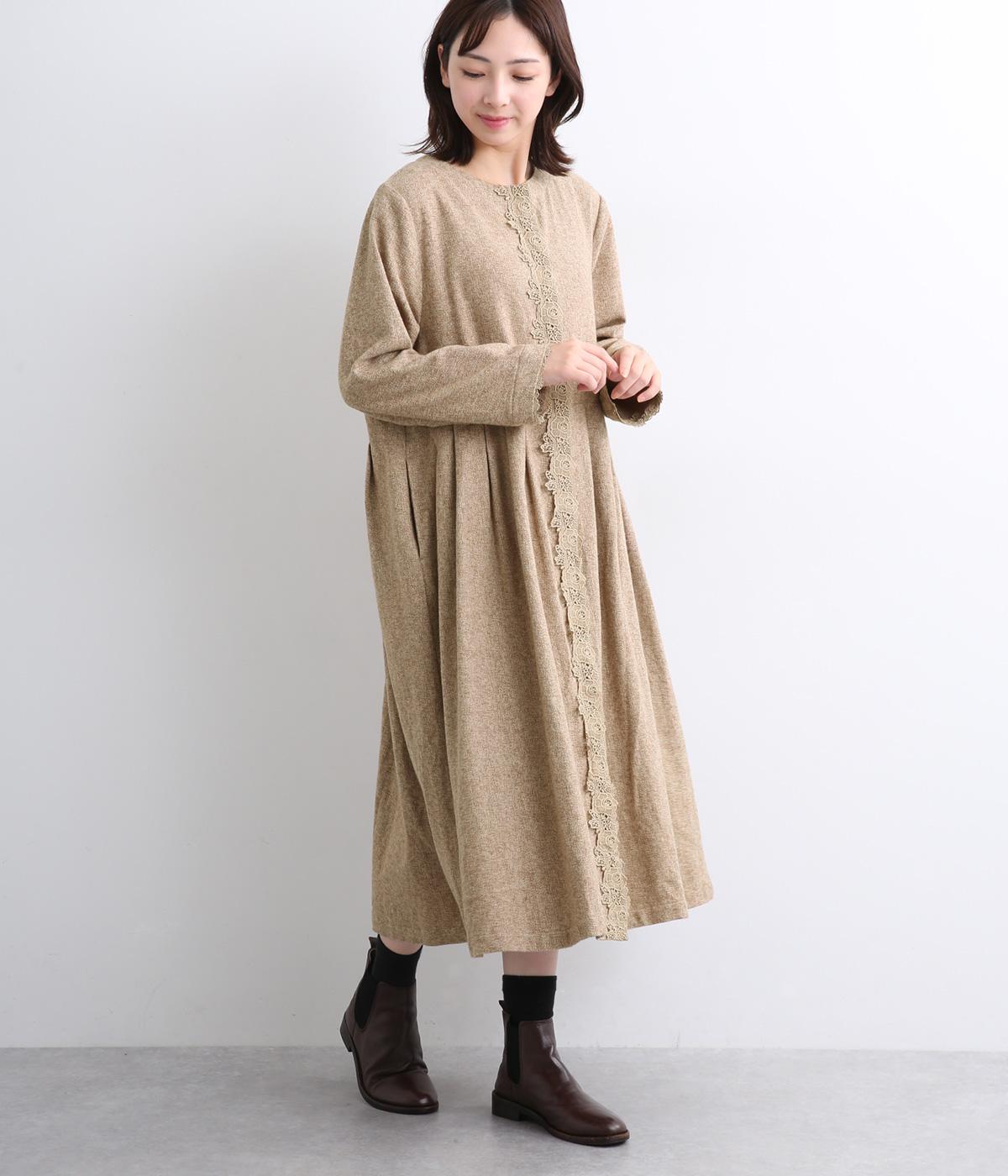 コットンツイードレーシー前開きワンピース(ベージュ-F)