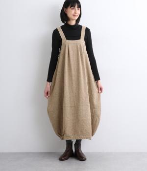 コットンツイード裾バルーンジャンパースカート(ベージュ-F)